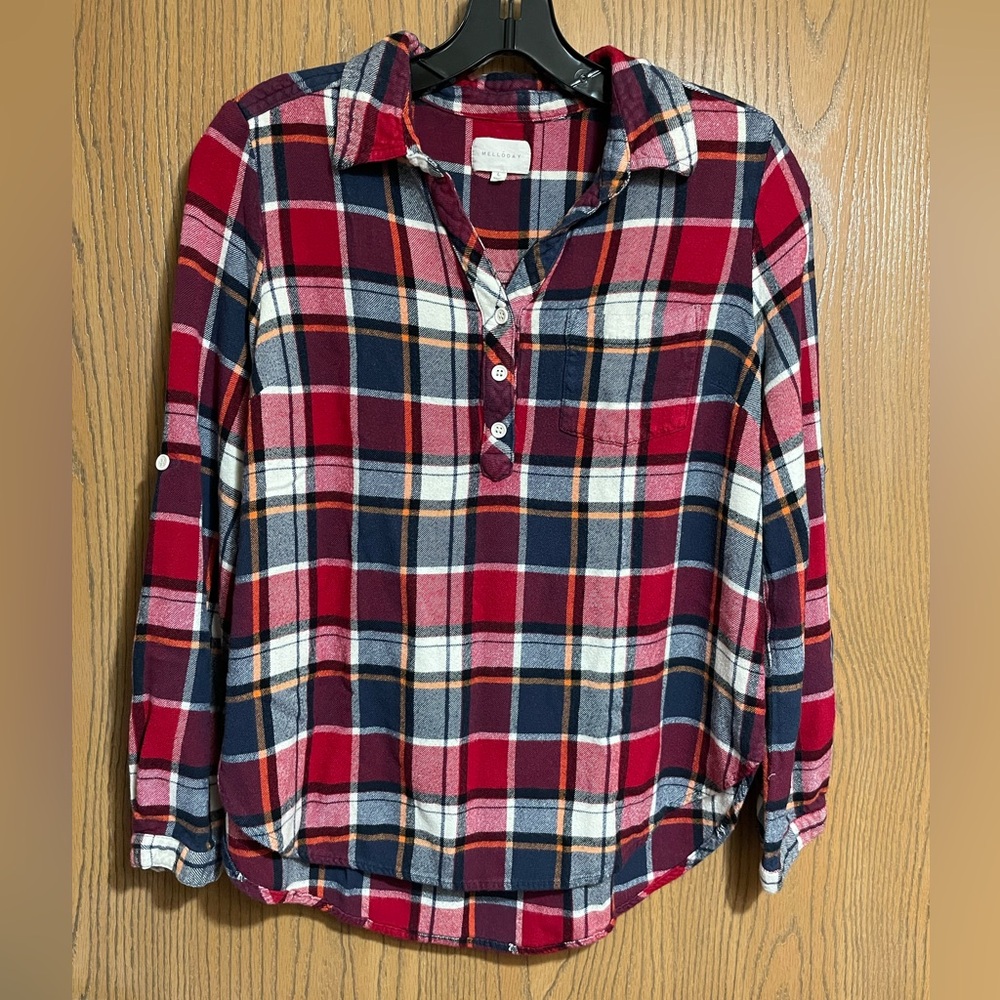 MELLODAY Plaid Flannel Shirt - Red and Blue